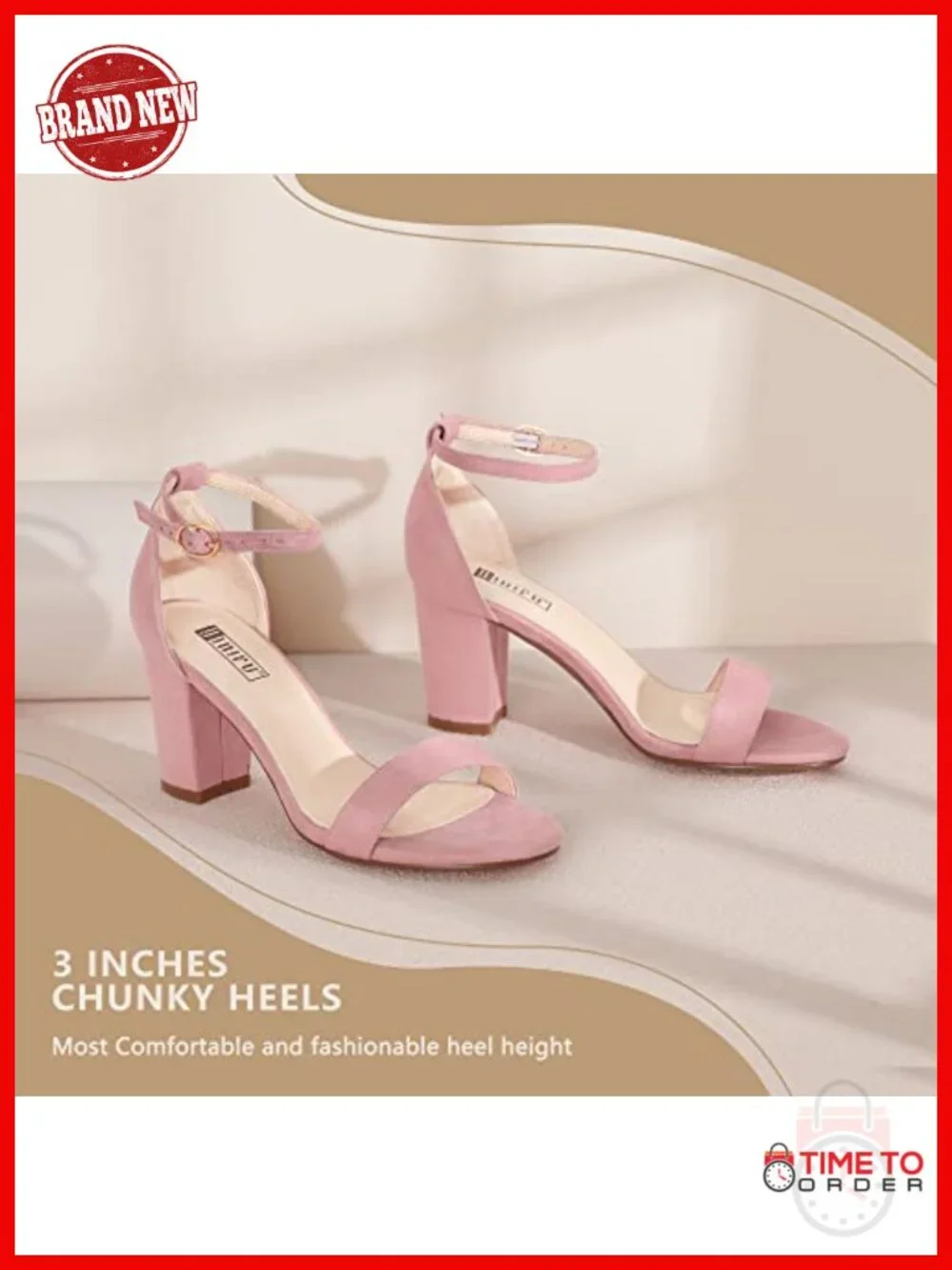 Womens 3 Inch Block Chunky Mid Heel Open Toe Ankle Strap Heeled Sandal